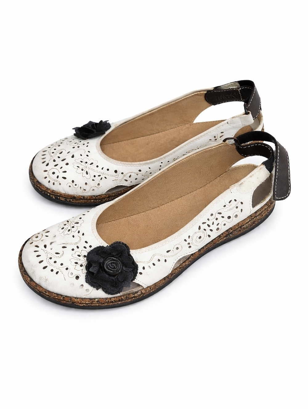 Rieker leather cut out floral‎ sling backs 37/6